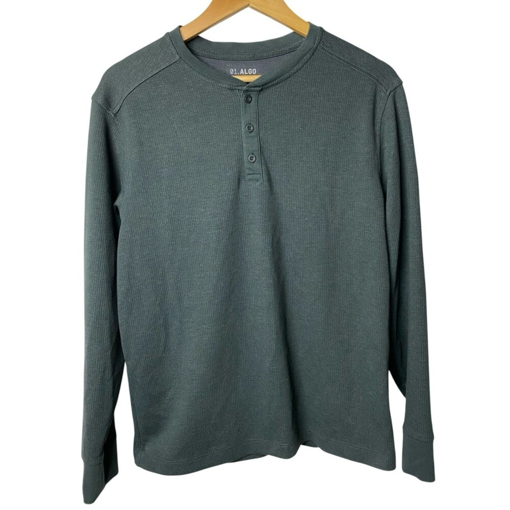 01.Algo Performance Henley Shirt Men’s M Green Quick Dry Waffle Knit SPF 40